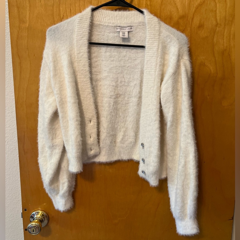 Sincerely Jules, White Fuzzy Cardigan